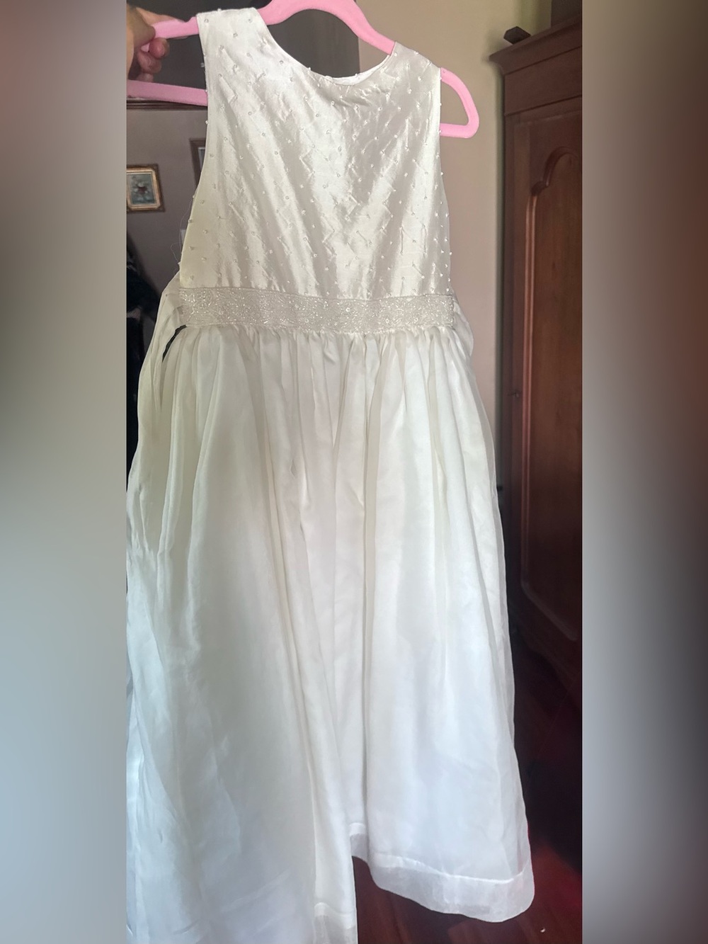 Girls' off-white Formal Dress with Beaded Waistband